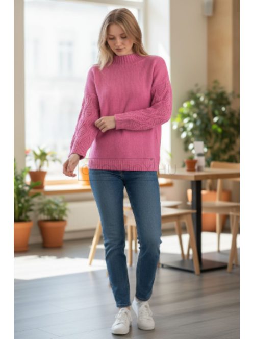 LV6537 Sienna – Málna kötött pulóver fonott ujjrészlettel