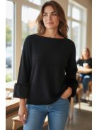 LV9821 Vivianne – Black színű kötött pulóver szőrmés mandzsettával