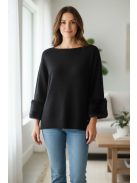 LV9821 Vivianne – Black színű kötött pulóver szőrmés mandzsettával
