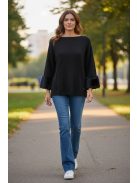 LV9821 Vivianne – Black színű kötött pulóver szőrmés mandzsettával