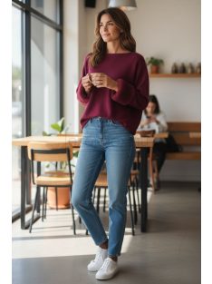   LV9821 Vivianne – Burgundy színű kötött pulóver szőrmés mandzsettával