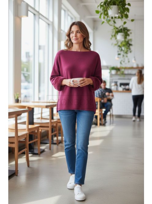 LV9821 Vivianne – Burgundy színű kötött pulóver szőrmés mandzsettával