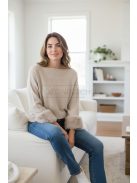 LV9821 Vivianne – Cream színű kötött pulóver szőrmés mandzsettával