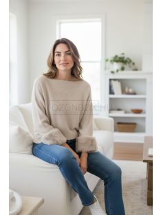  LV9821 Vivianne – Cream színű kötött pulóver szőrmés mandzsettával