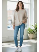 LV9821 Vivianne – Cream színű kötött pulóver szőrmés mandzsettával