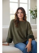 LV9821 Vivianne – Green színű kötött pulóver szőrmés mandzsettával