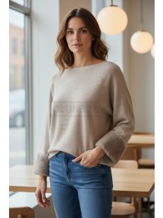   LV9821 Vivianne – Taupe színű kötött pulóver szőrmés mandzsettával