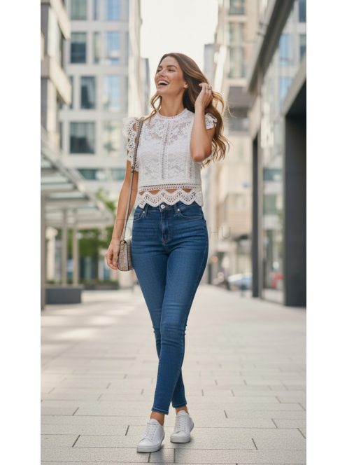 M3518-32 Alessia női skinny extra hosszú farmernadrág középkék