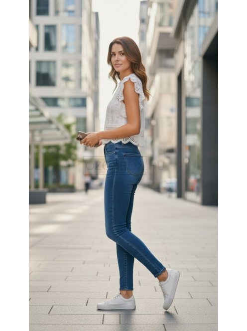 M3518-32 Alessia női skinny extra hosszú farmernadrág középkék