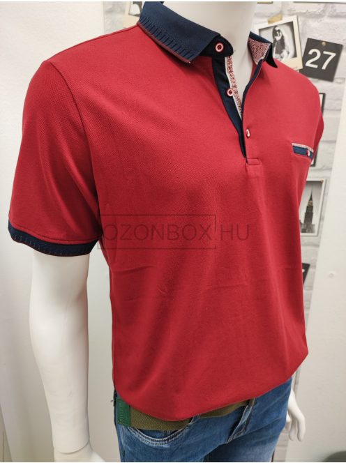 P9230 rövid ujjú MCS galléros póló bordós piros színben