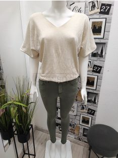   RE1369-3 NIKOL női sztreccs, PUSH UP normál derekú nadrág világos keki