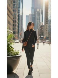   S90111 Bianca Sport – Sportos-elegáns szett cipzáras felsővel és leggingssel (fekete)