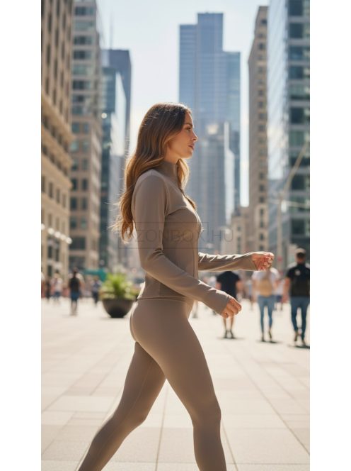 S90111 Bianca Sport – Sportos-elegáns szett cipzáras felsővel és leggingssel (fango)