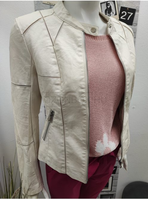 T3-076-11 CHLOE karcsúsított műbőrkabát törtfehér színben