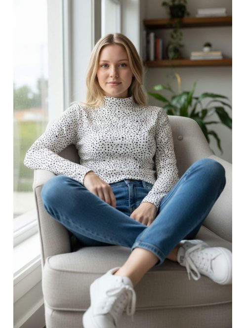 WCX-4977 LARA felső – Fehér fekete pöttyös
