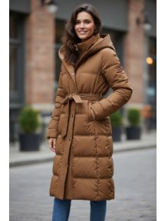   WMA-5728-2 Amélie – Barna steppelt kabát övvel és kapucnival