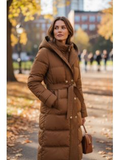   WMA-5728-2 Amélie – Barna steppelt kabát övvel és kapucnival