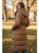 WMA-5728-2 Amélie – Barna steppelt kabát övvel és kapucnival