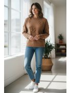 WMY-5772 Elodie – Virágdomborításos kötött pulóver (barna)