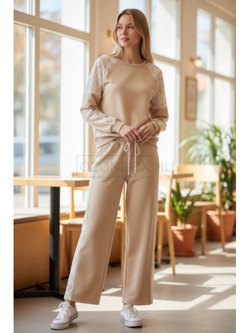WPU-5497 Lunessa Lounge női csipkebetétes szabadidő felső (bézs)