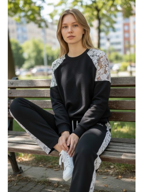 WPU-5497 Lunessa Lounge női csipkebetétes szabadidő felső (fekete)
