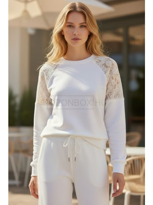 WPU-5497 Lunessa Lounge női csipkebetétes szabadidő felső (fehér)