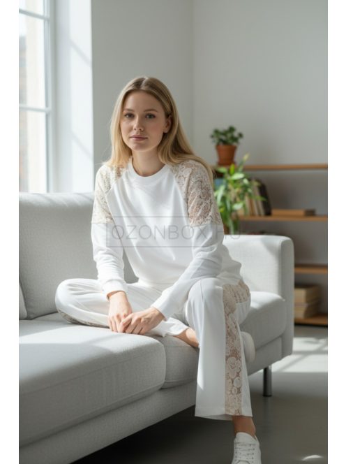 WPU-5497 Lunessa Lounge női csipkebetétes szabadidő felső (fehér)