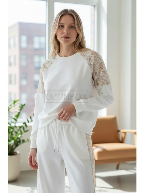 WPU-5497 Lunessa Lounge női csipkebetétes szabadidő felső (fehér)