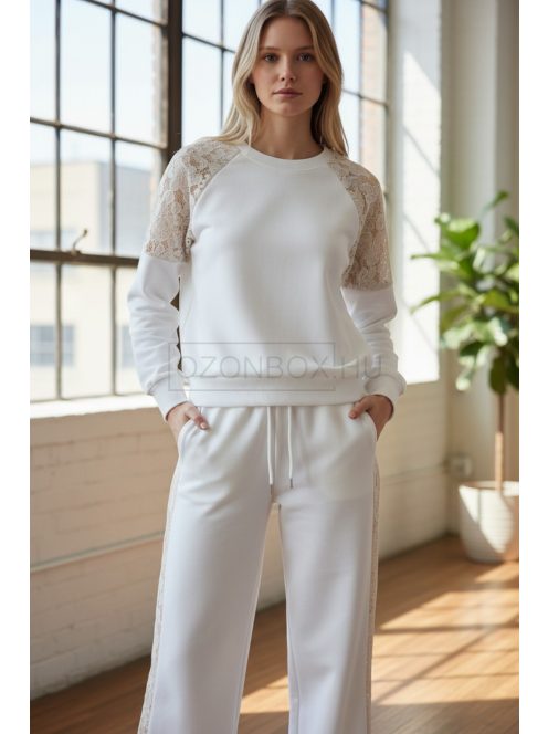 WRT-5501 Lunessa Lounge női csipkebetétes szabadidő nadrág (fehér)