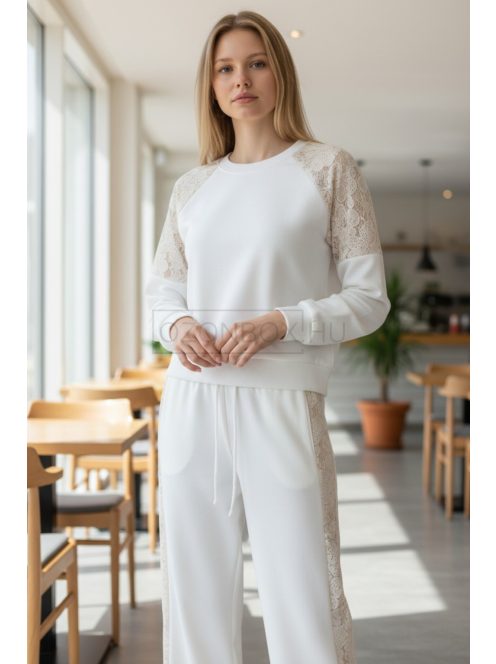 WRT-5501 Lunessa Lounge női csipkebetétes szabadidő nadrág (fehér)