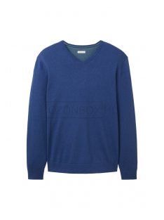     1027665-32618 Tom Tailor férfi V-nyakú kötött pulóver kék színben